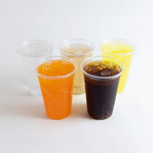 Coke, Diet Coke, Fanta Orange, Root Beer, Sprite, Ginger Ale.