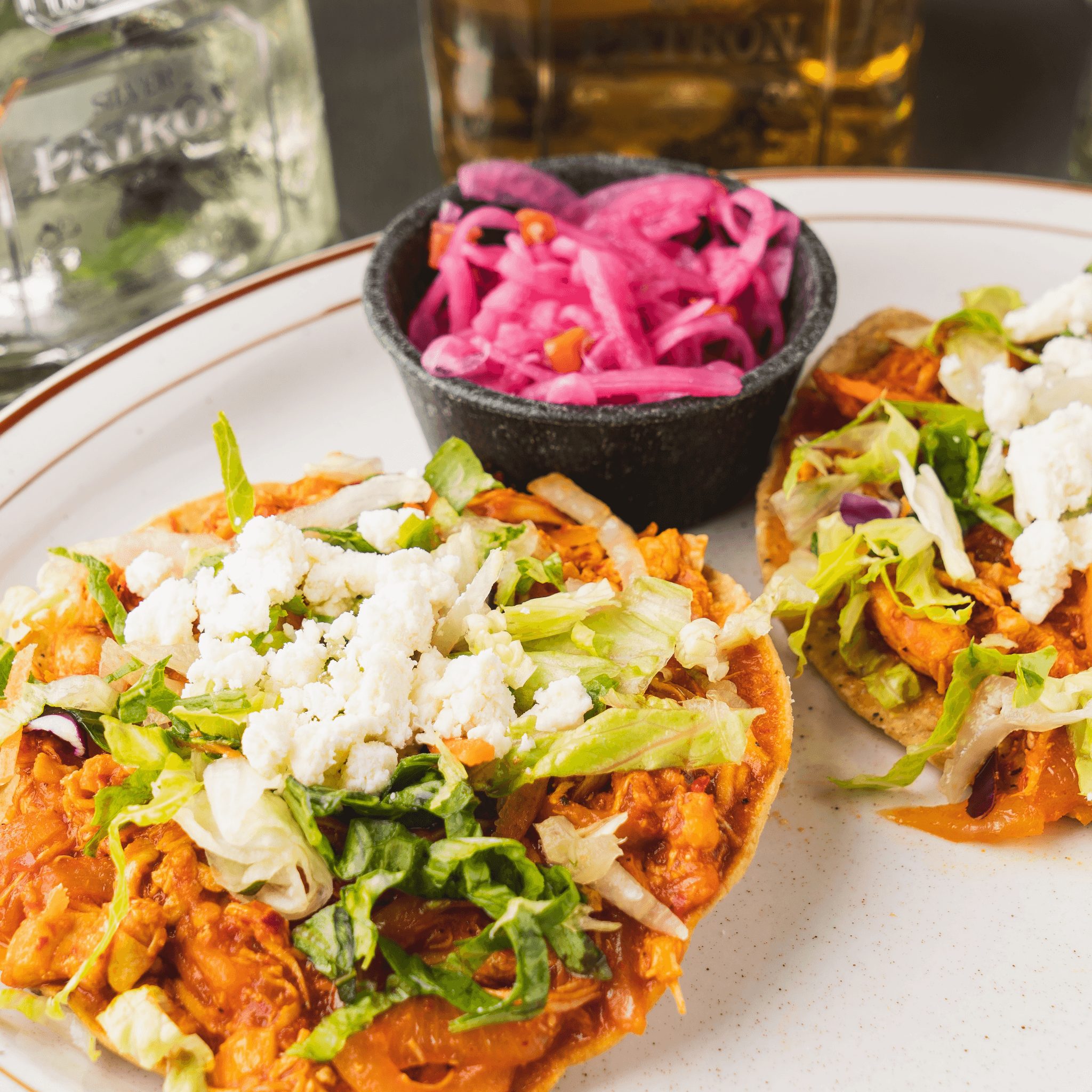 129. Chicken, Beef or Bean Tostada.